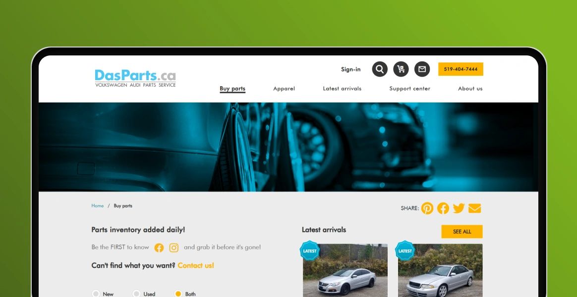 E-commerce system for auto parts and accessories vendor