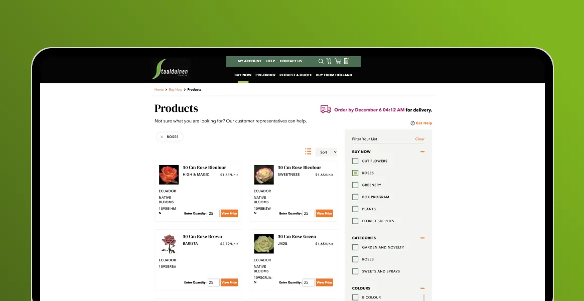 Ordering system and web app for the flower distributor in Canada